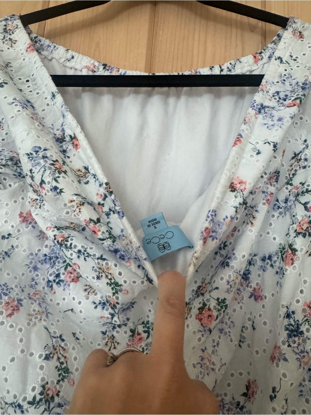 CeCe Light Blue Floral Eyelet Ruffle Sleeve Blouse - Picture 6 of 6